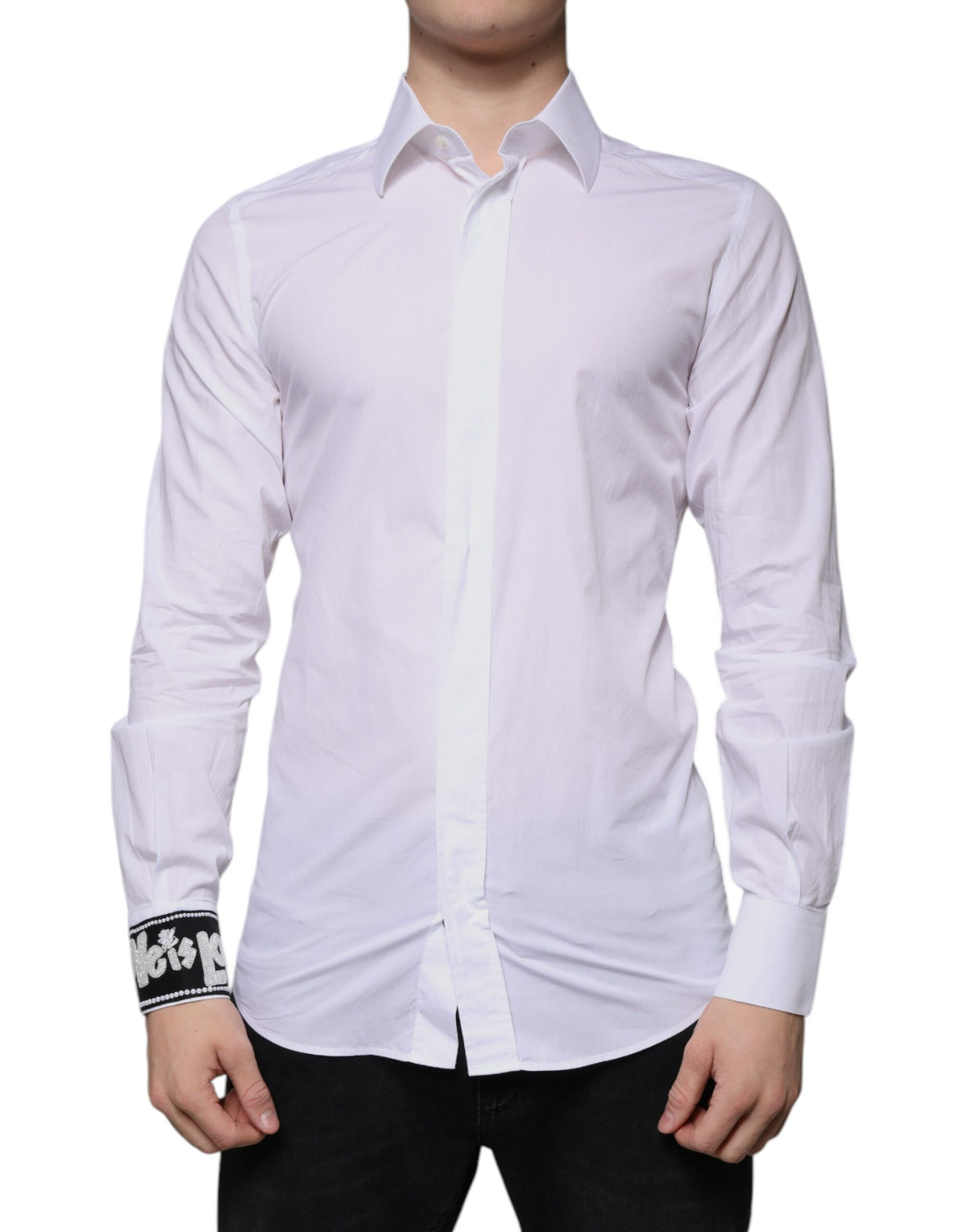 Chemise de ville dorée pour homme, coupe ajustée, en coton blanc de Dolce &amp; Gabbana