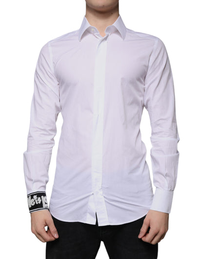 Chemise de ville dorée pour homme, coupe ajustée, en coton blanc de Dolce &amp; Gabbana