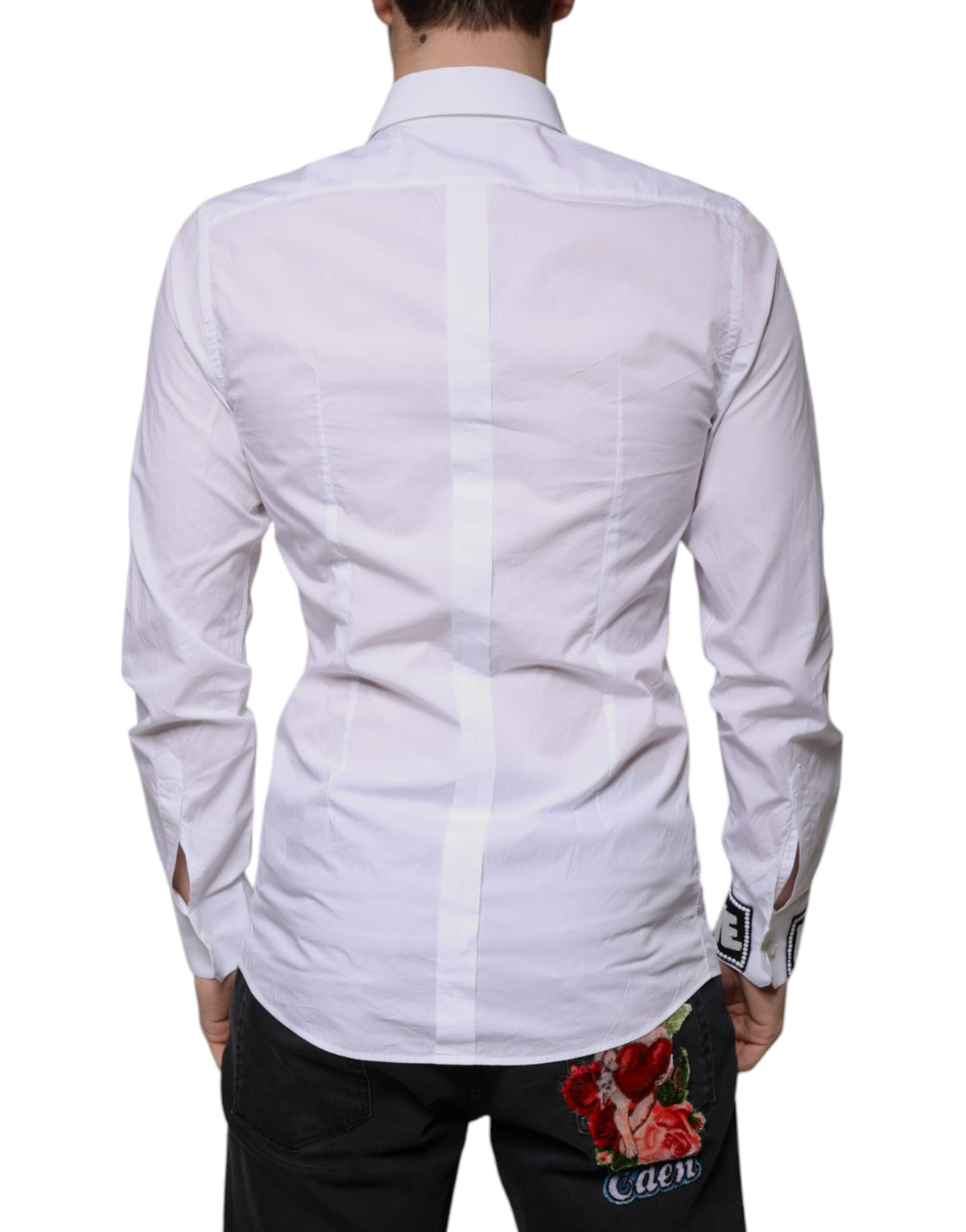 Chemise de ville dorée pour homme, coupe ajustée, en coton blanc de Dolce &amp; Gabbana