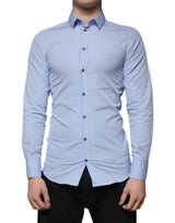 Chemise de cérémonie à manches longues, coupe slim, en coton bleu clair, dorée, Dolce &amp; Gabbana.