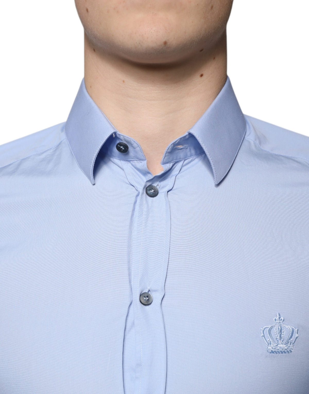 Chemise de cérémonie à manches longues, coupe slim, en coton bleu clair, dorée, Dolce &amp; Gabbana.