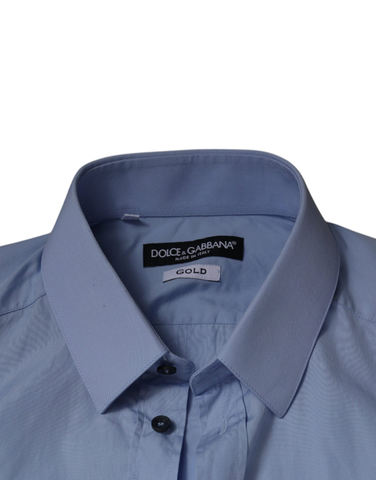 Chemise de cérémonie à manches longues, coupe slim, en coton bleu clair, dorée, Dolce &amp; Gabbana.