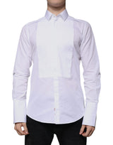 Chemise habillée pour homme en popeline de coton blanche à collet italien de Dolce &amp; Gabbana, dorée.