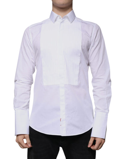 Chemise habillée pour homme en popeline de coton blanche à collet italien de Dolce &amp; Gabbana, dorée.