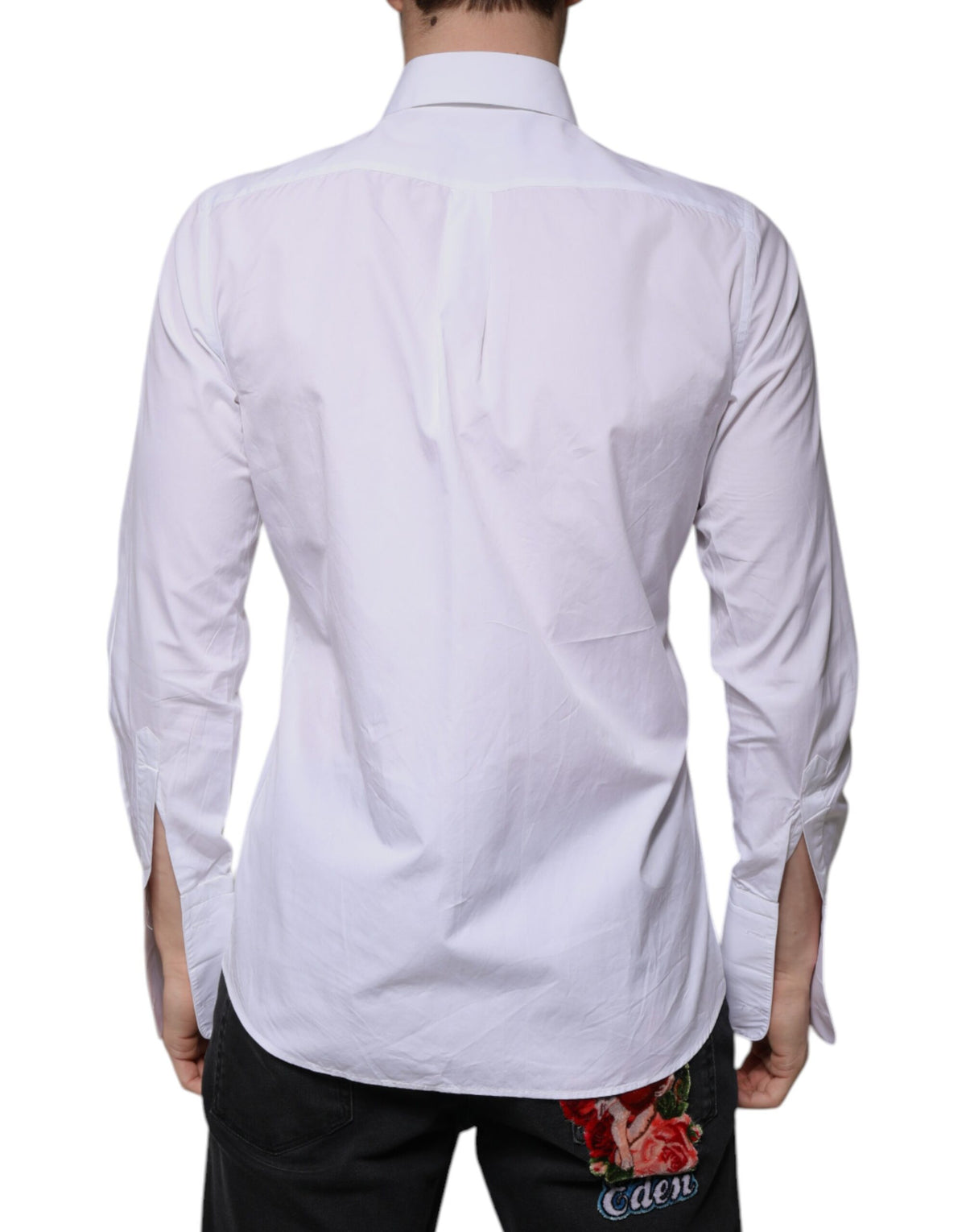 Chemise habillée pour homme en popeline de coton blanche à collet italien de Dolce &amp; Gabbana, dorée.