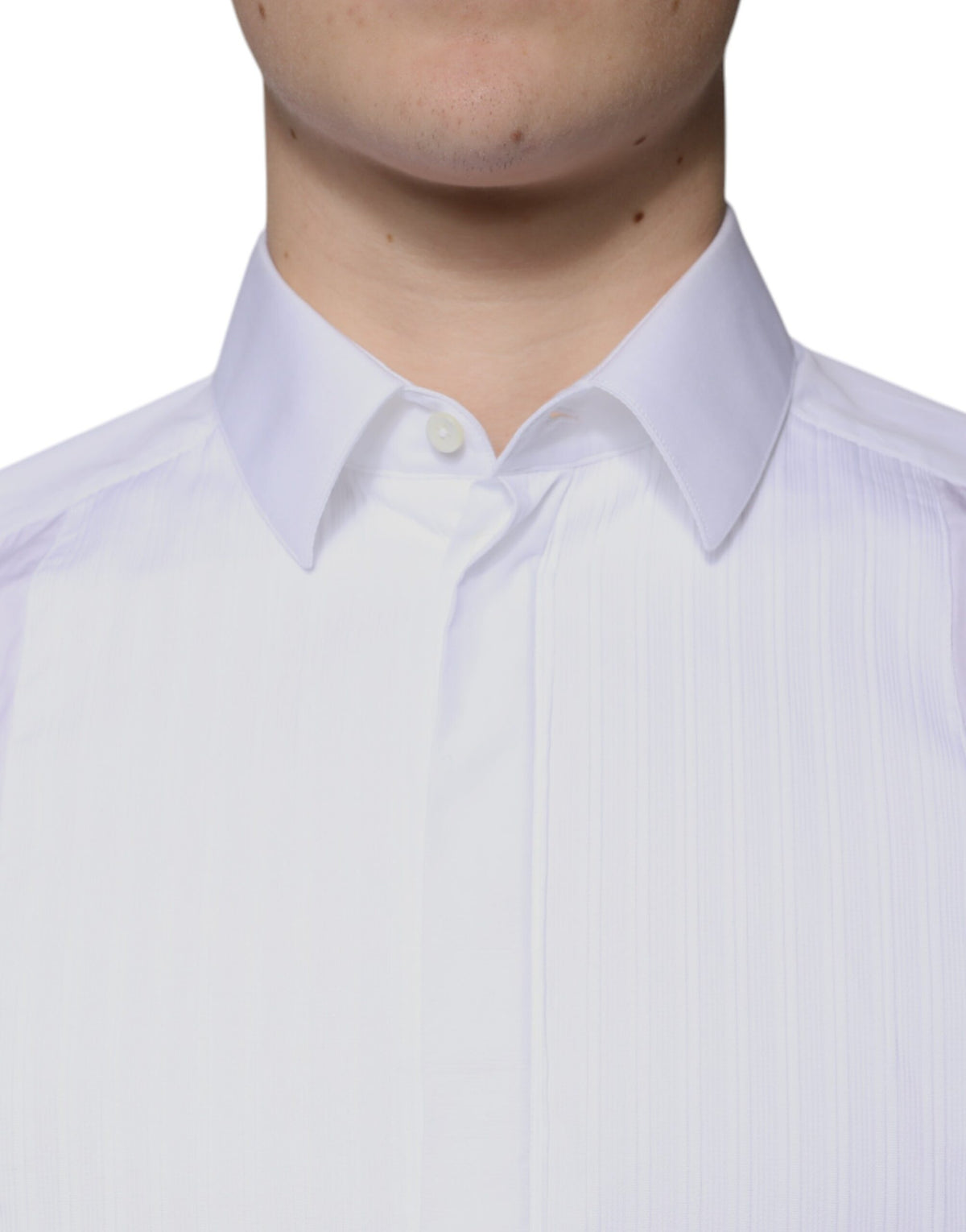Chemise habillée pour homme en popeline de coton blanche à collet italien de Dolce &amp; Gabbana, dorée.