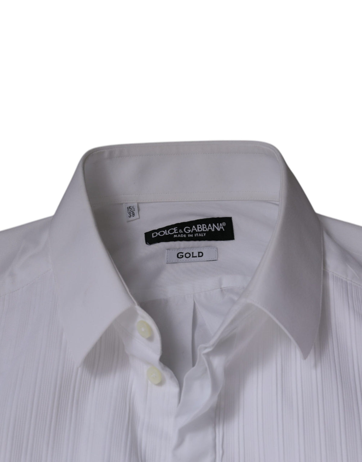 Chemise habillée pour homme en popeline de coton blanche à collet italien de Dolce &amp; Gabbana, dorée.