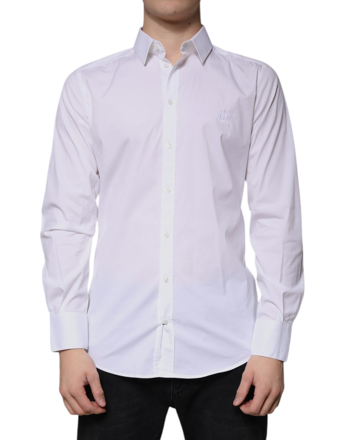 Chemise de cérémonie à manches longues en coton blanc, dorée, Dolce &amp; Gabbana