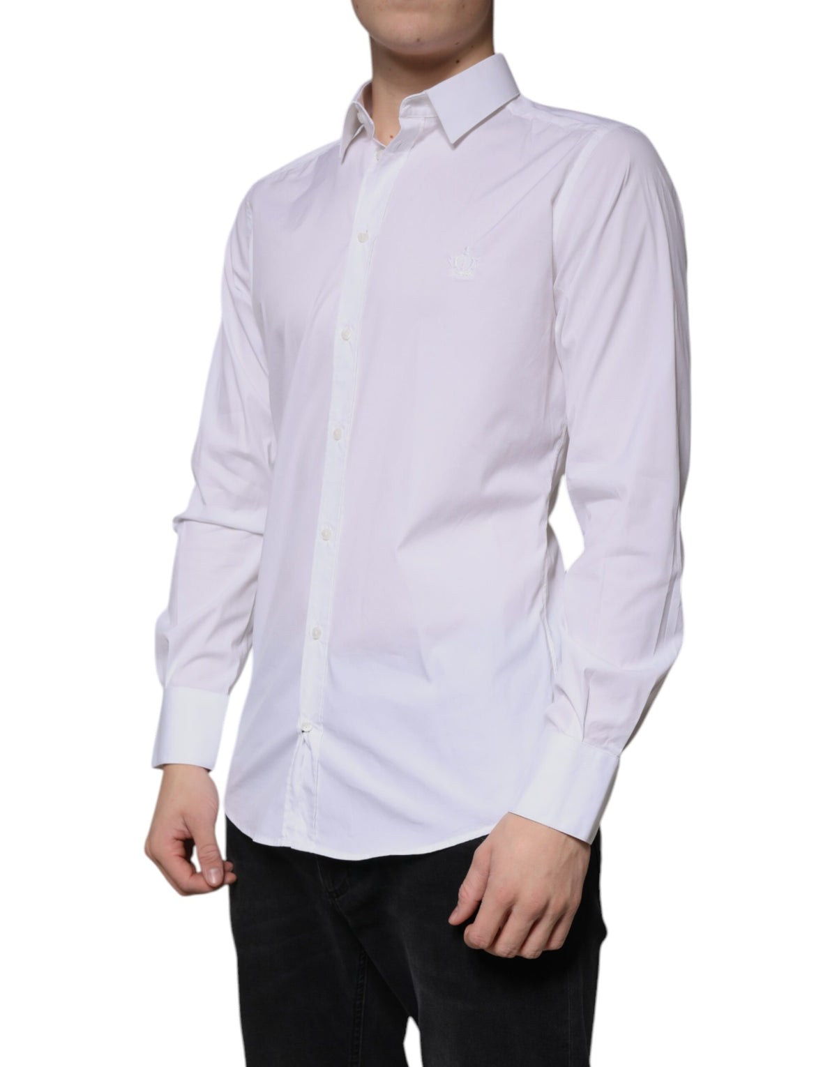Chemise de cérémonie à manches longues en coton blanc, dorée, Dolce &amp; Gabbana