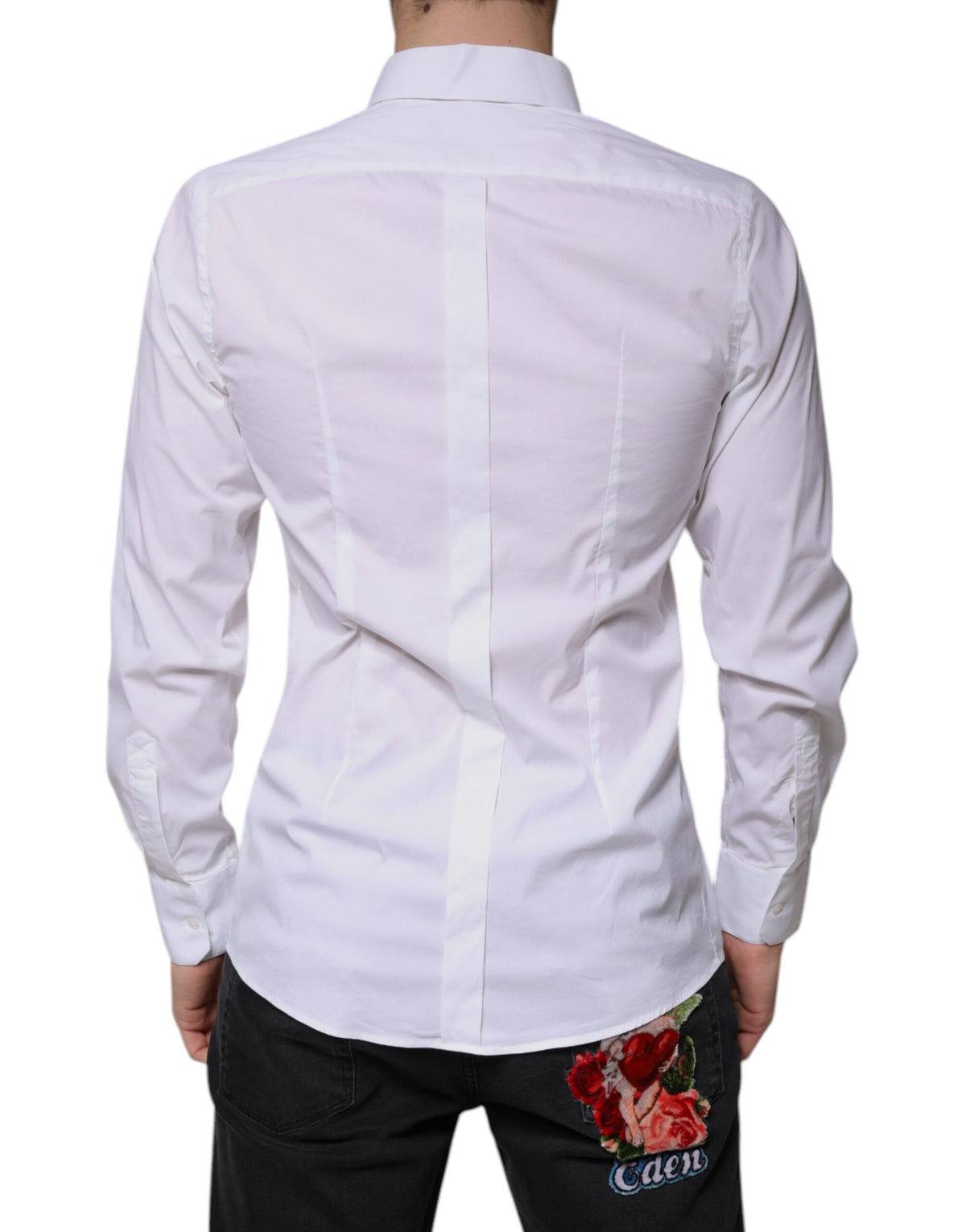 Chemise de cérémonie à manches longues en coton blanc, dorée, Dolce &amp; Gabbana