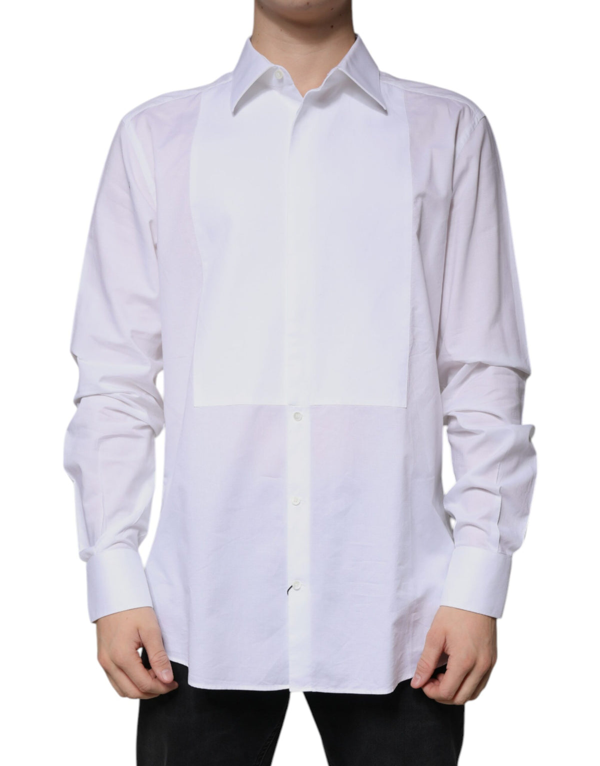 Chemise habillée blanche en popeline de coton à col montant de Dolce &amp; Gabbana, dorée.
