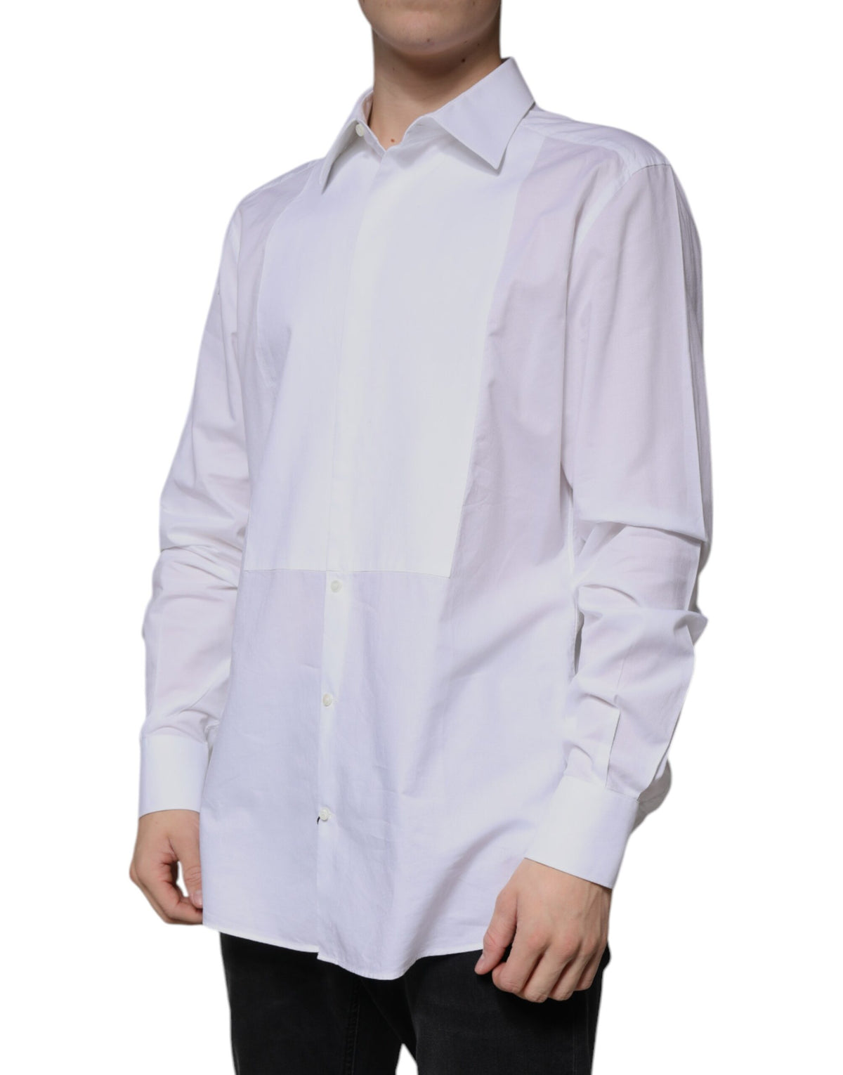 Chemise habillée blanche en popeline de coton à col montant de Dolce &amp; Gabbana, dorée.