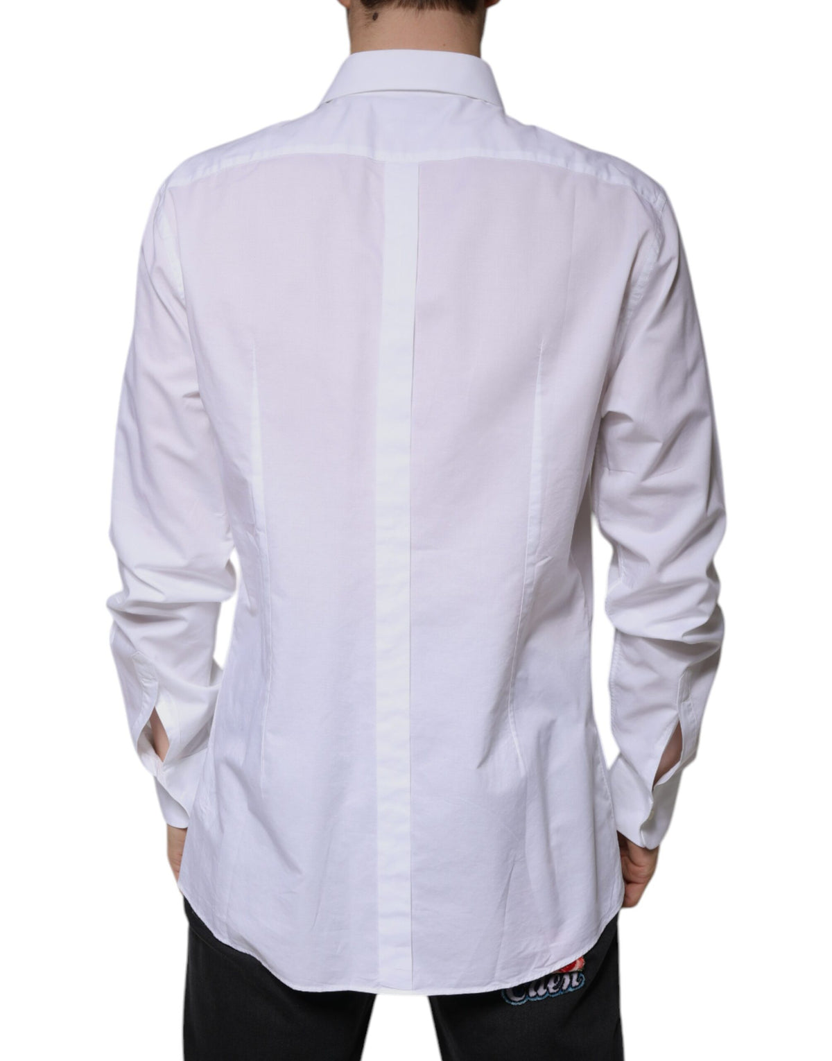 Chemise habillée blanche en popeline de coton à col montant de Dolce &amp; Gabbana, dorée.