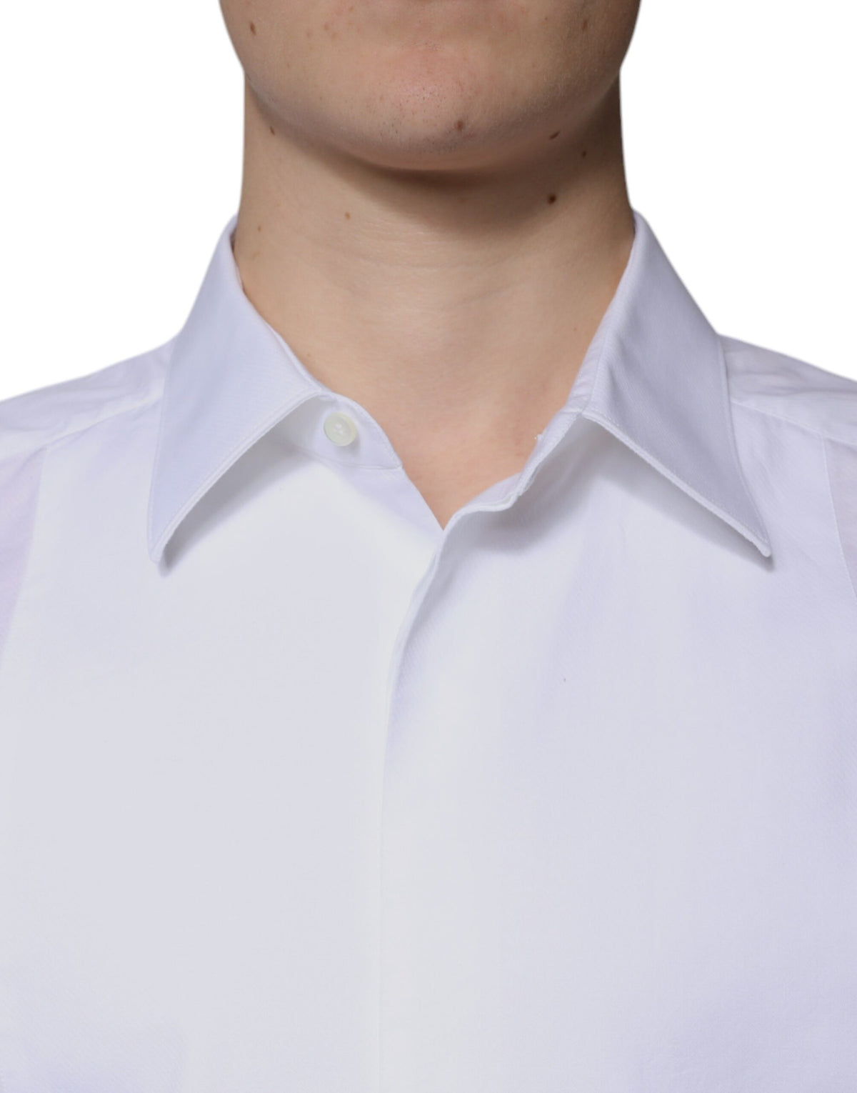 Chemise habillée blanche en popeline de coton à col montant de Dolce &amp; Gabbana, dorée.