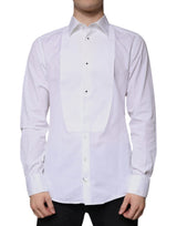 Chemise habillée pour homme en popeline de coton blanche à collet italien de Dolce &amp; Gabbana, dorée.