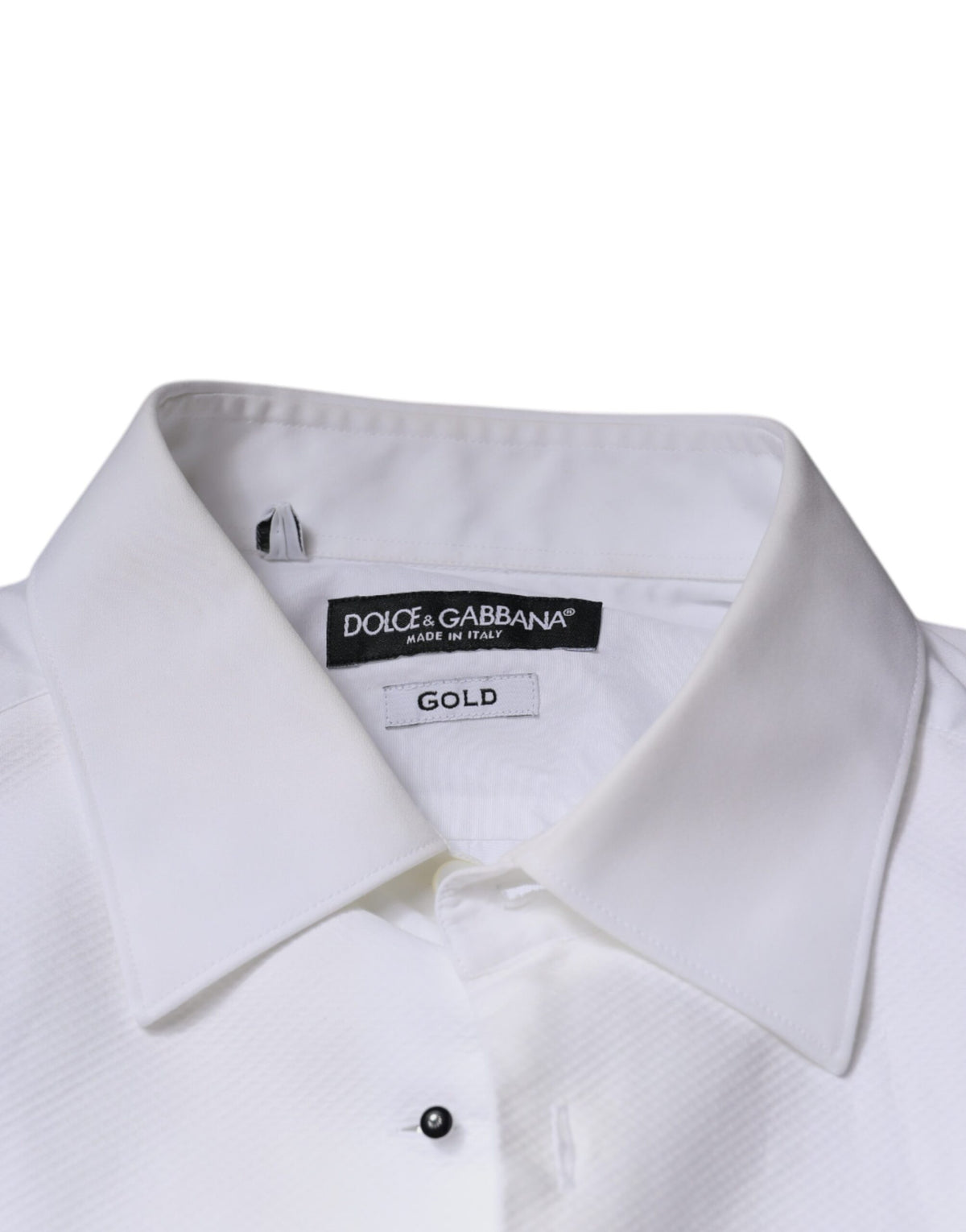 Chemise habillée pour homme en popeline de coton blanche à collet italien de Dolce &amp; Gabbana, dorée.