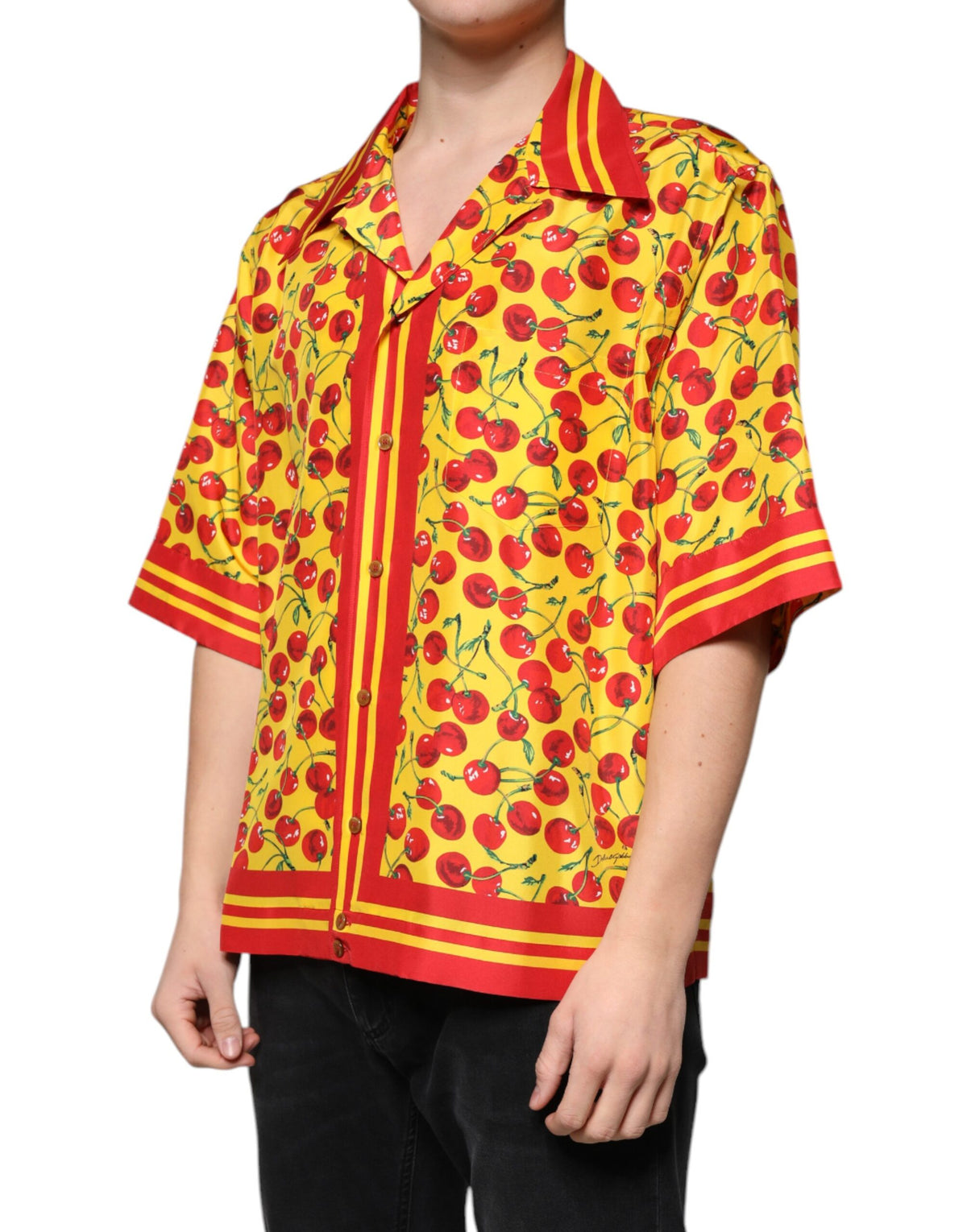 Chemise casual en soie à boutons, jaune cerise, Dolce &amp; Gabbana