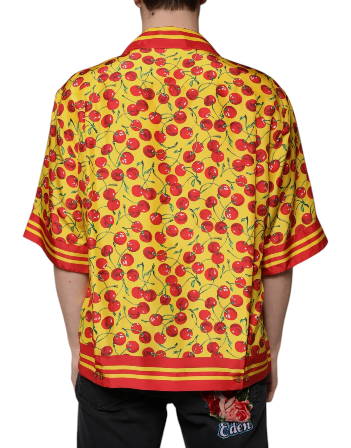 Chemise casual en soie à boutons, jaune cerise, Dolce &amp; Gabbana