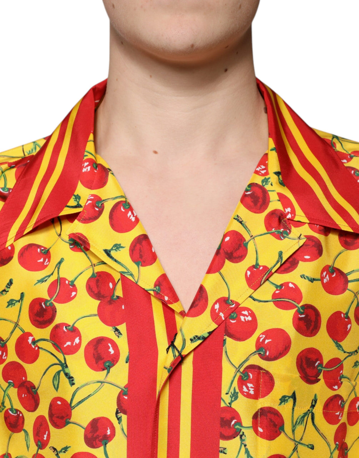 Chemise casual en soie à boutons, jaune cerise, Dolce &amp; Gabbana
