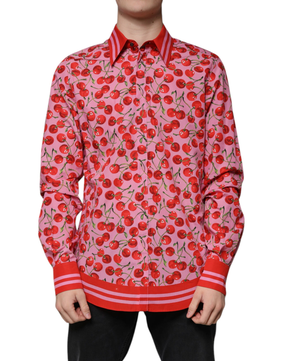 Chemise de cérémonie en coton à pois roses Dolce &amp; Gabbana, modèle MARTINI.