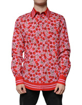 Chemise de cérémonie en coton à pois roses Dolce &amp; Gabbana, modèle MARTINI.