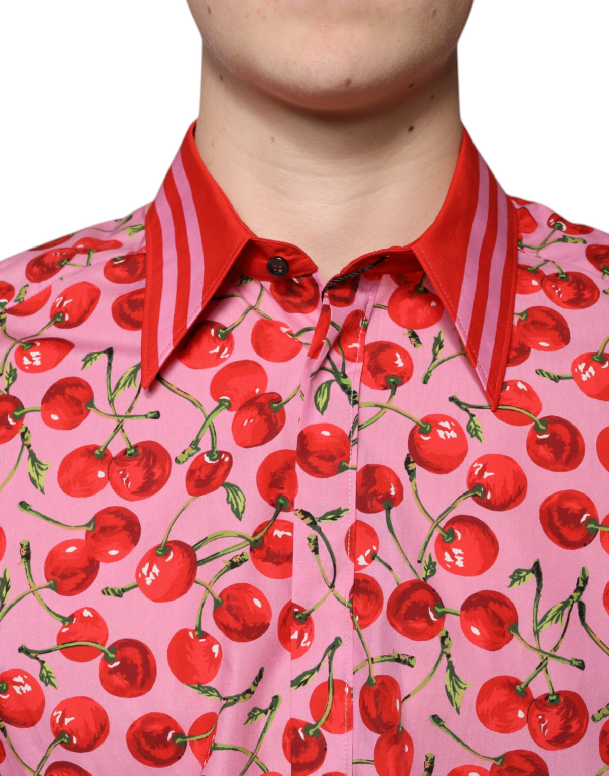 Chemise de cérémonie en coton à pois roses Dolce &amp; Gabbana, modèle MARTINI.
