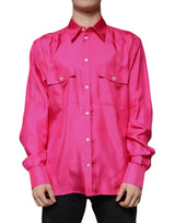 Chemise homme à col boutonné en soie rose de Dolce &amp; Gabbana