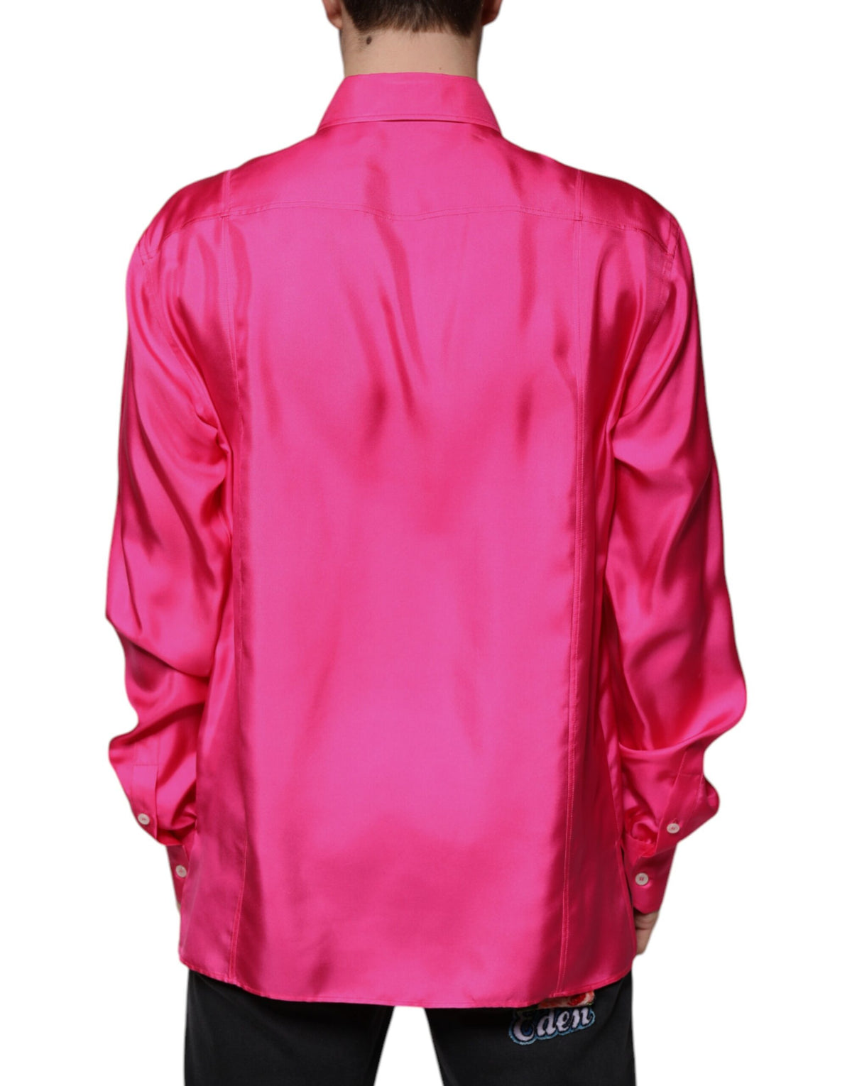 Chemise homme à col boutonné en soie rose de Dolce &amp; Gabbana