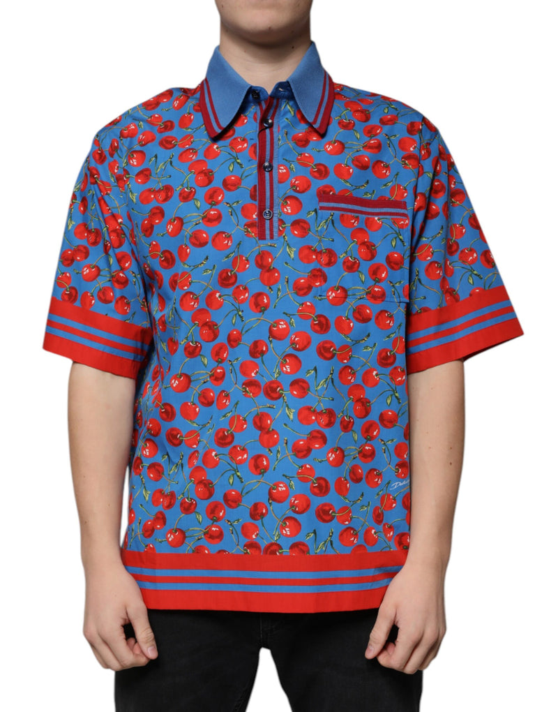 T-shirt polo pour homme Dolce &amp; Gabbana en coton bleu cerise avec col.