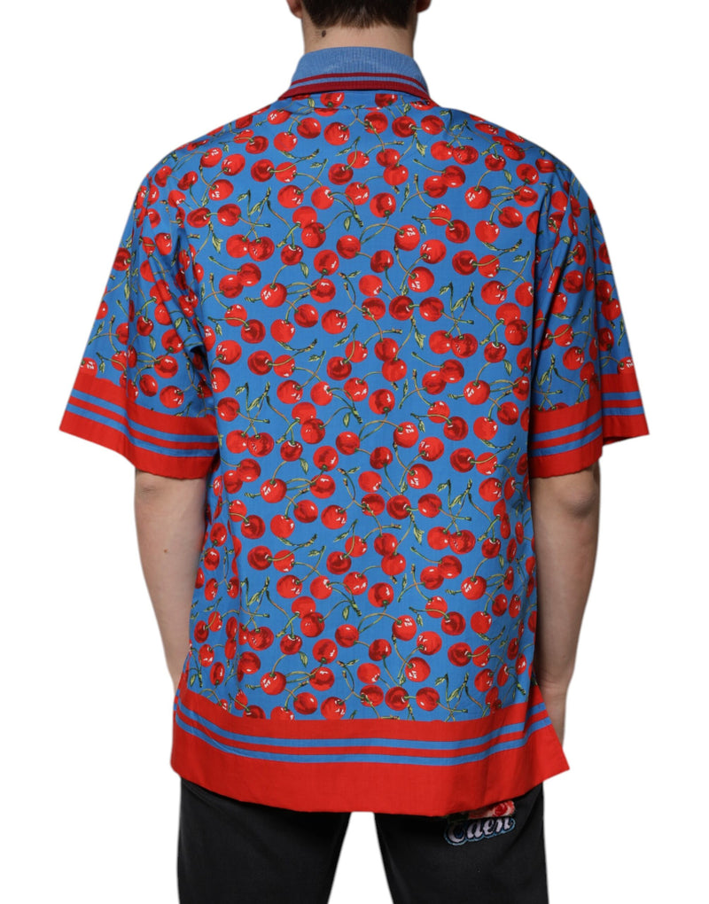 T-shirt polo pour homme Dolce &amp; Gabbana en coton bleu cerise avec col.