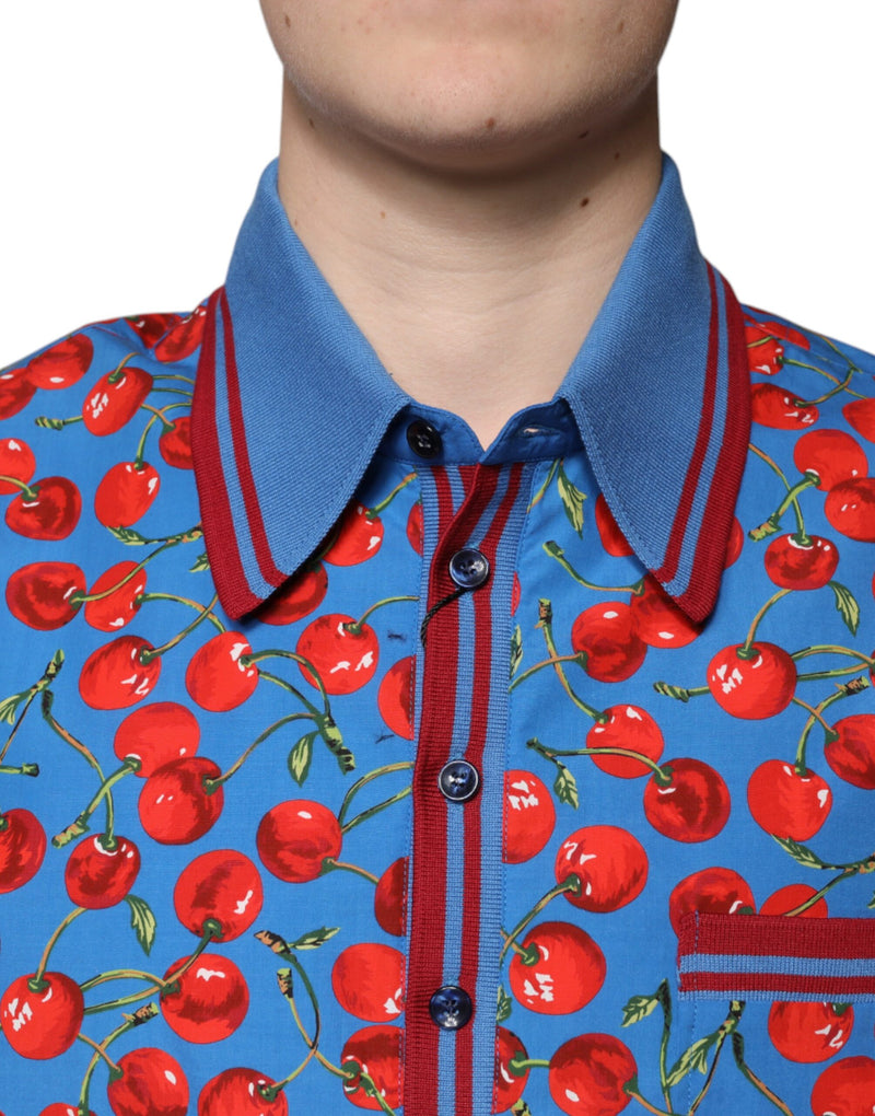 T-shirt polo pour homme Dolce &amp; Gabbana en coton bleu cerise avec col.