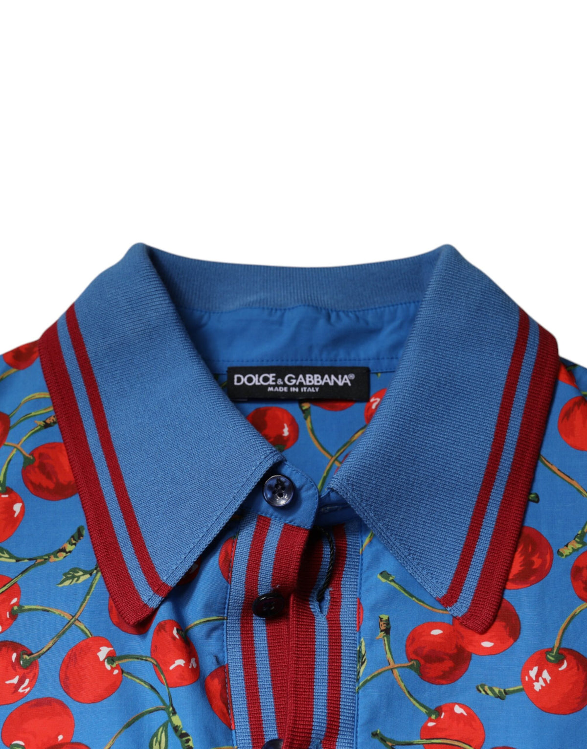 T-shirt polo pour homme Dolce &amp; Gabbana en coton bleu cerise avec col.