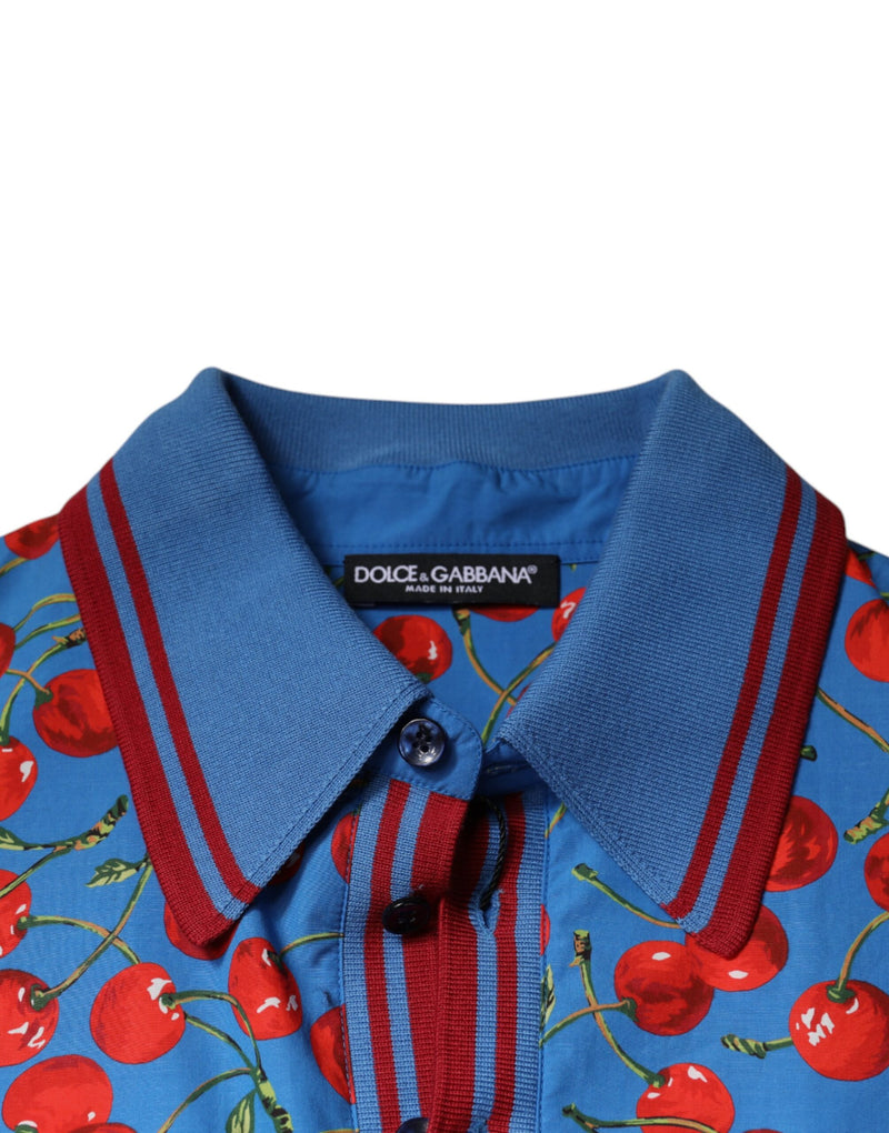 T-shirt polo pour homme Dolce &amp; Gabbana en coton bleu cerise avec col.