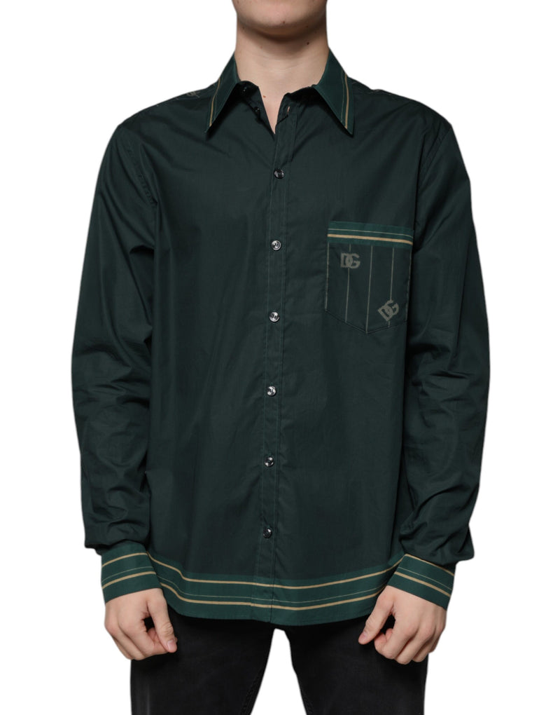 Chemise décontractée à manches longues MARTINI Dolce &amp; Gabbana verte avec logo.