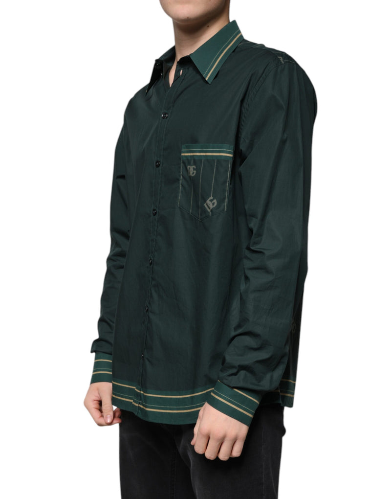 Chemise décontractée à manches longues MARTINI Dolce &amp; Gabbana verte avec logo.