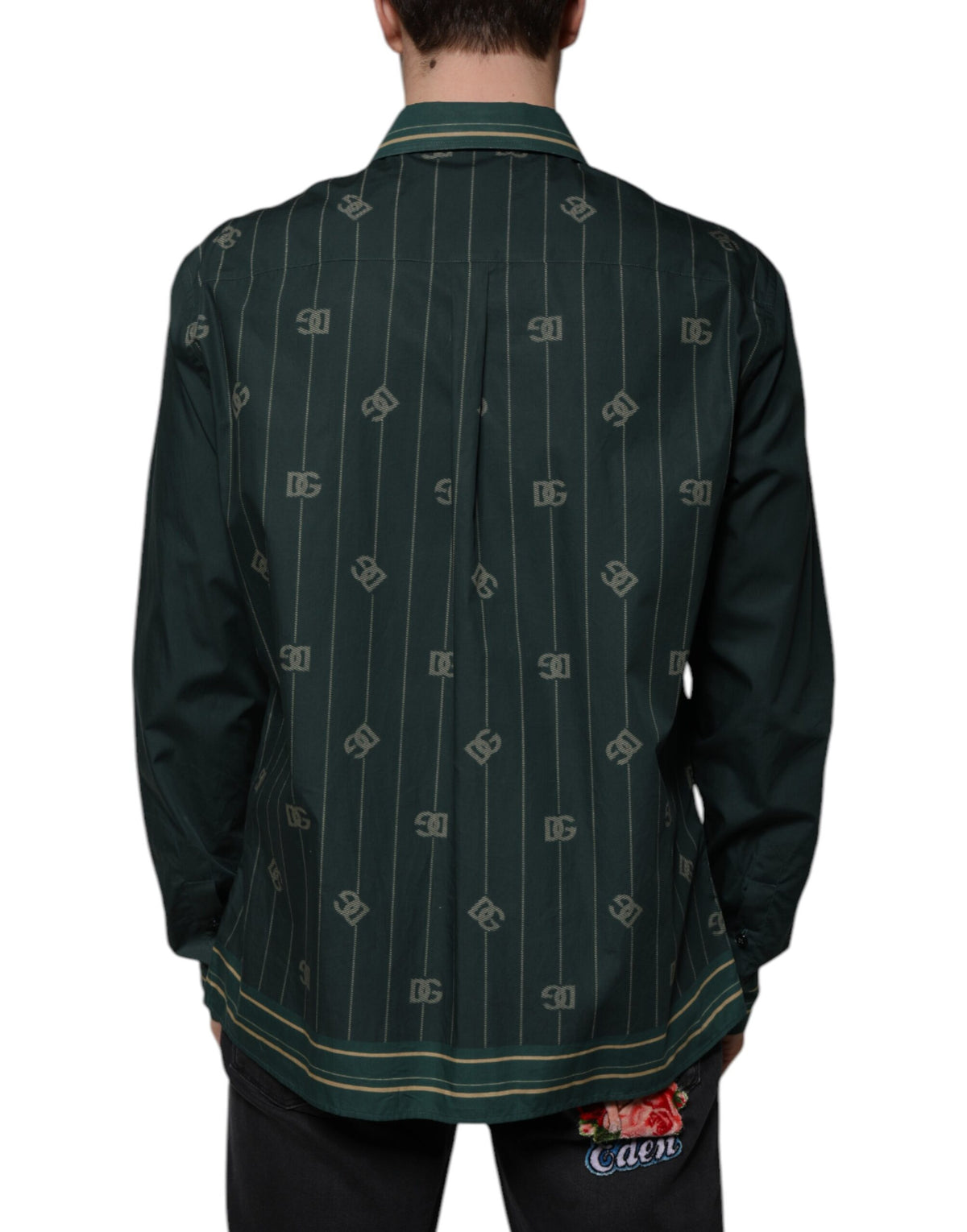 Chemise décontractée à manches longues MARTINI Dolce &amp; Gabbana verte avec logo.