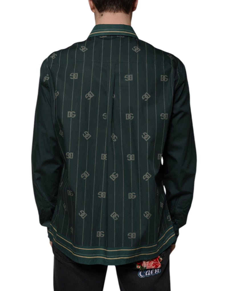 Chemise décontractée à manches longues MARTINI Dolce &amp; Gabbana verte avec logo.