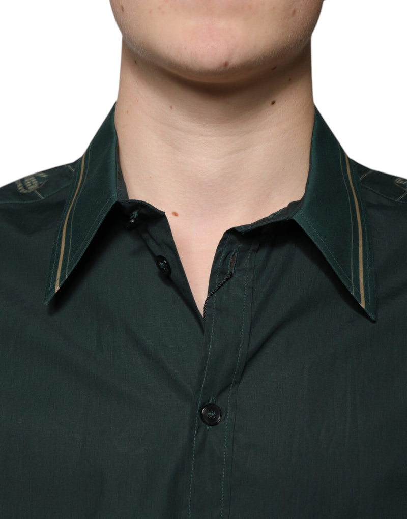 Chemise décontractée à manches longues MARTINI Dolce &amp; Gabbana verte avec logo.