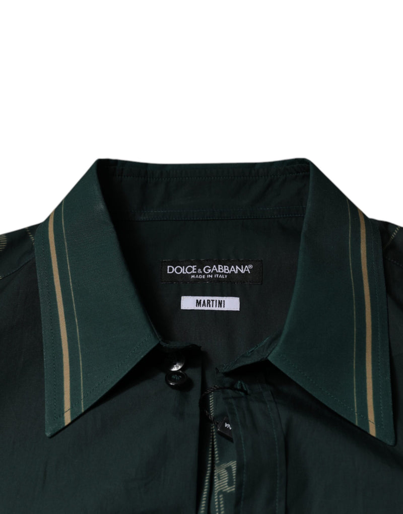 Chemise décontractée à manches longues MARTINI Dolce &amp; Gabbana verte avec logo.