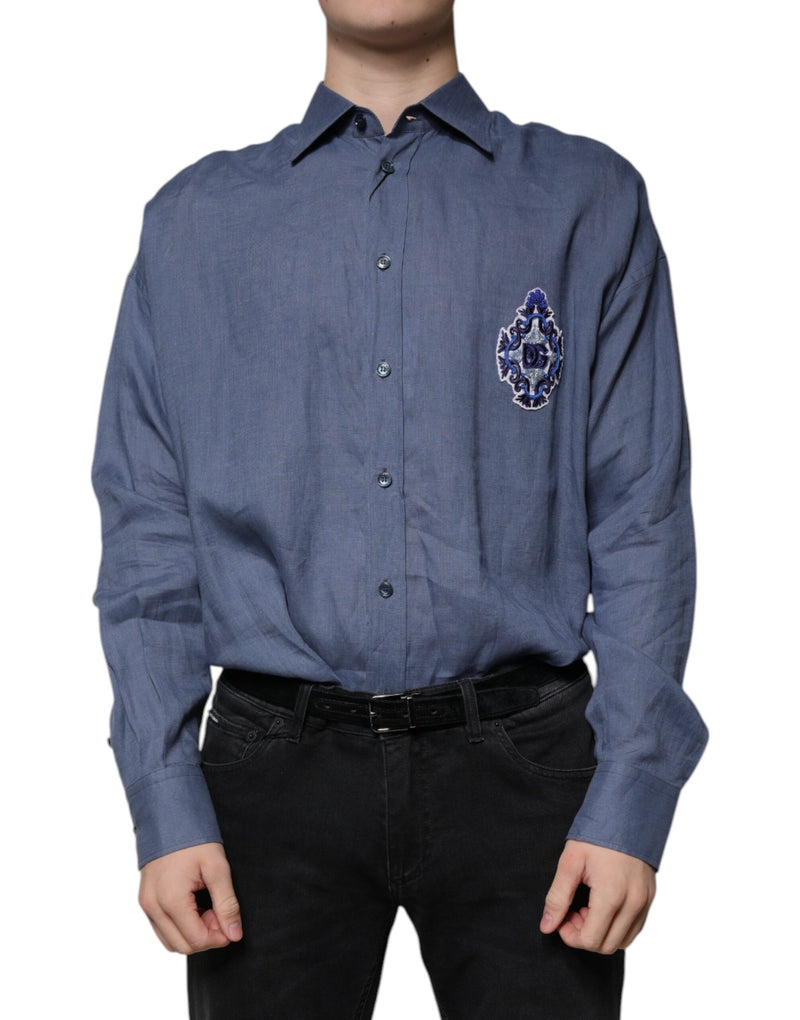 Chemise décontractée à manches longues et boutons, bleu, avec logo Dolce &amp; Gabbana