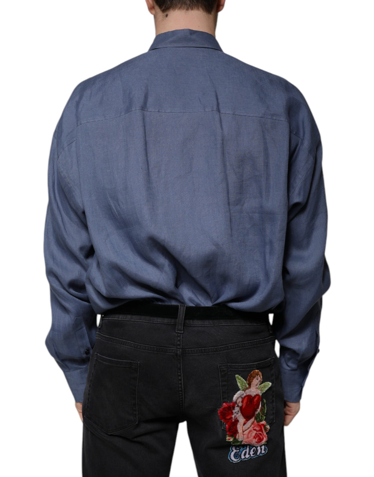 Chemise décontractée à manches longues et boutons, bleu, avec logo Dolce &amp; Gabbana