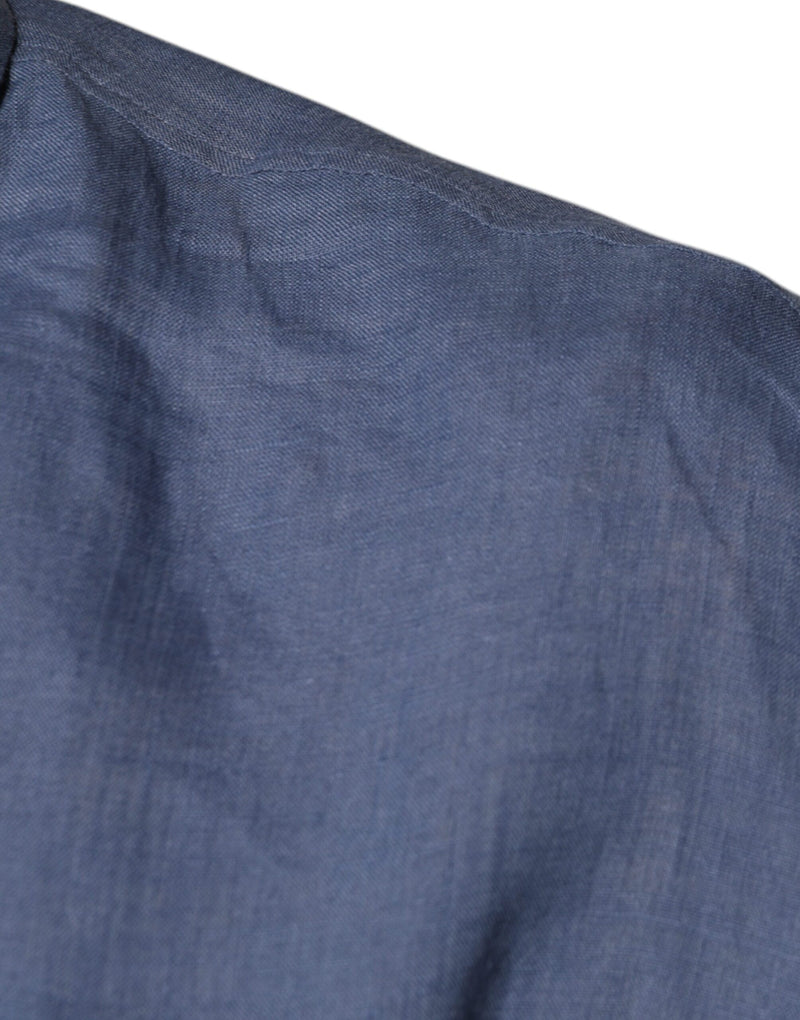Chemise décontractée à manches longues et boutons, bleu, avec logo Dolce &amp; Gabbana