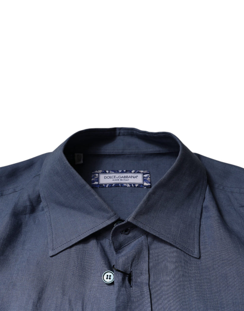Chemise décontractée à manches longues et boutons, bleu, avec logo Dolce &amp; Gabbana