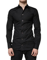 Chemise de cérémonie à manches longues en coton noir de Dolce &amp; Gabbana