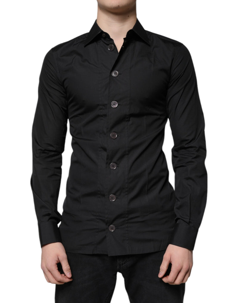 Chemise de cérémonie à manches longues en coton noir de Dolce &amp; Gabbana
