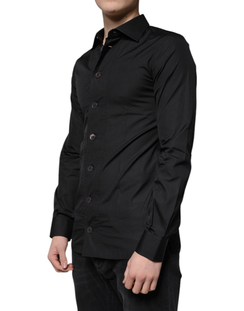 Chemise de cérémonie à manches longues en coton noir de Dolce &amp; Gabbana