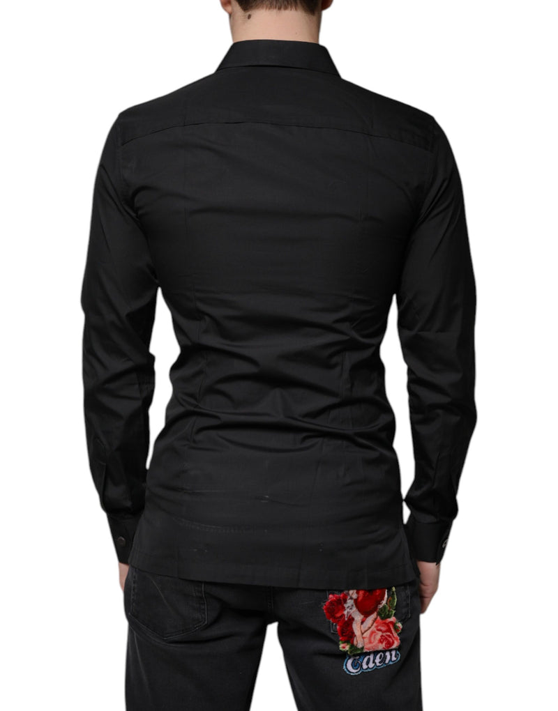 Chemise de cérémonie à manches longues en coton noir de Dolce &amp; Gabbana
