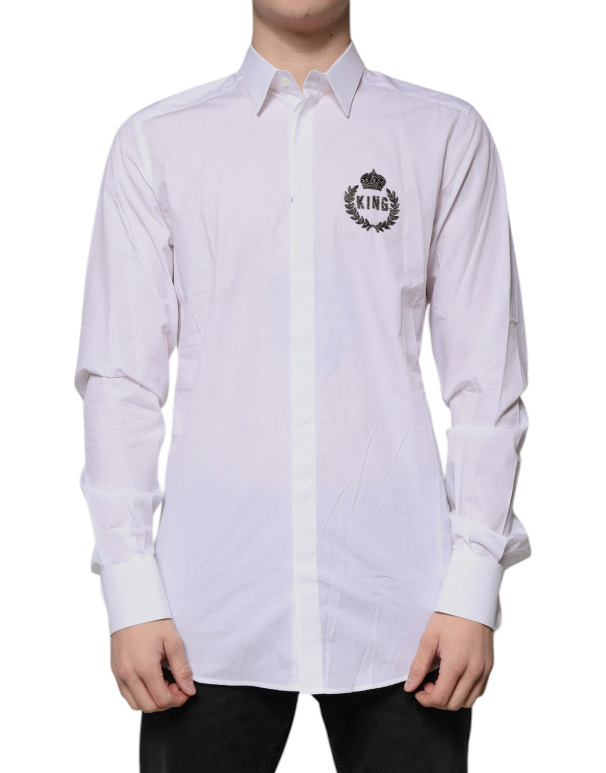 Dolce & Gabbana GOLD Cotton Logo Dress Shirt for Men - White