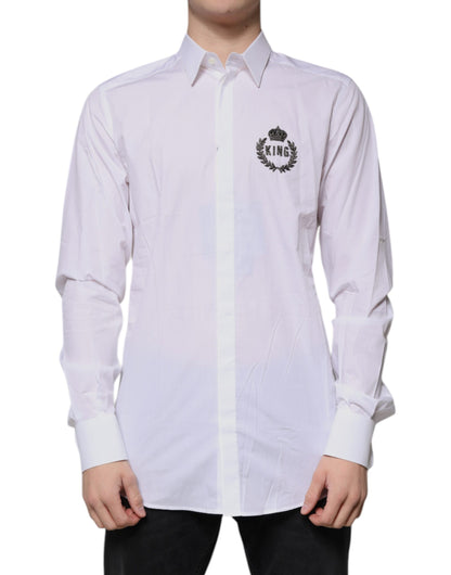 Chemise habillée homme dorée, en coton blanc, avec logo Dolce &amp; Gabbana.