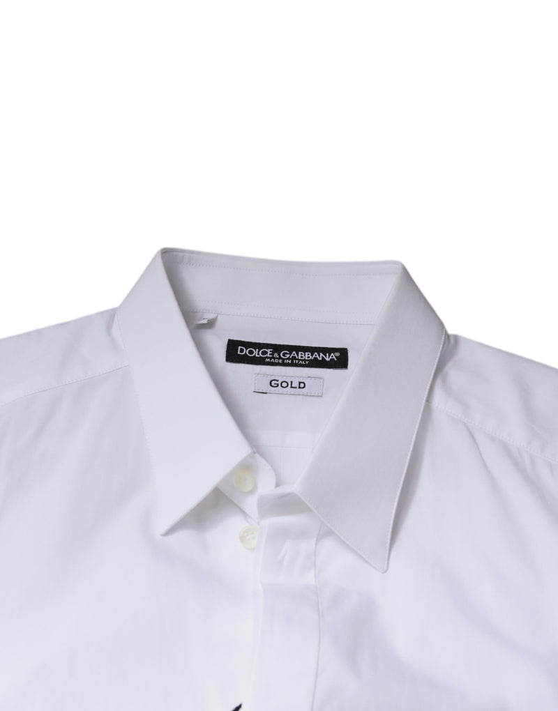Dolce &amp; Gabbana wit katoenen overhemd met logo, formele herenkleding, goudkleurig.